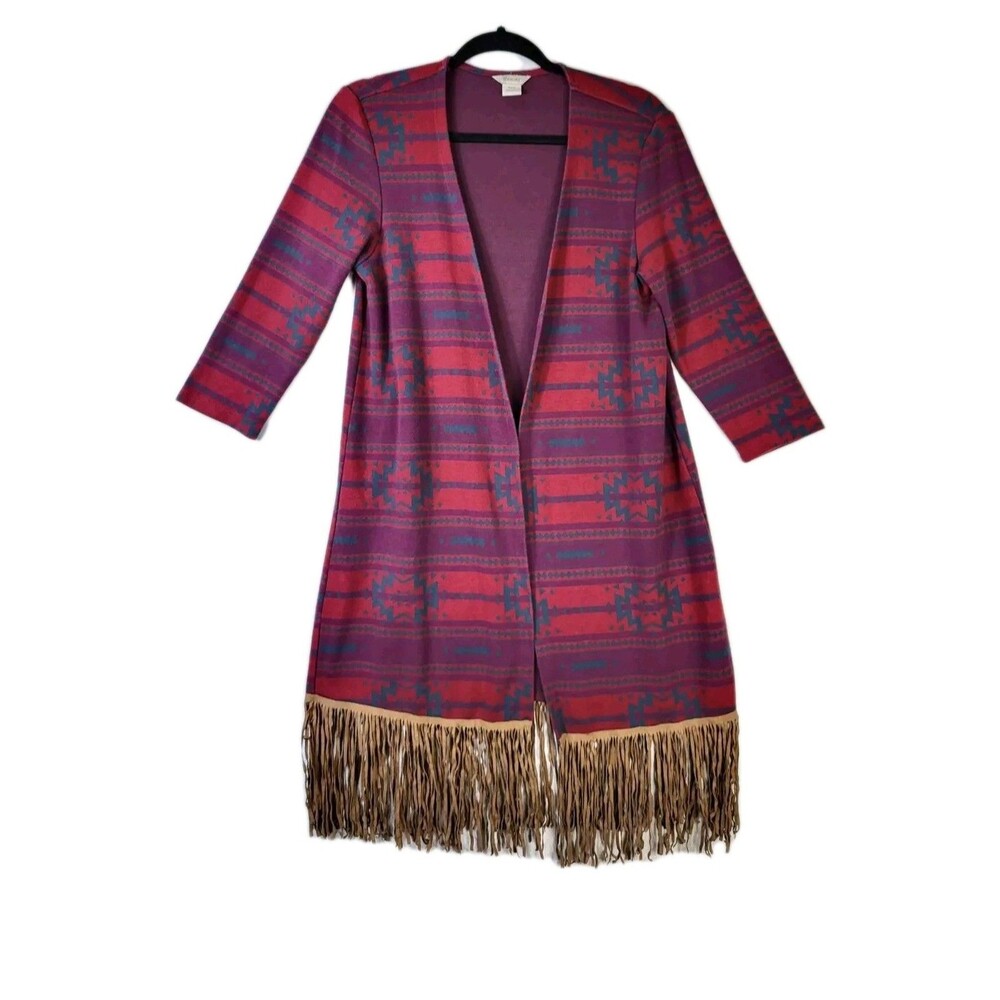 ARIAT Women's Oslo Long Cardigan Sweater Duster Sz Medium Aztec Jacquard Fringe
